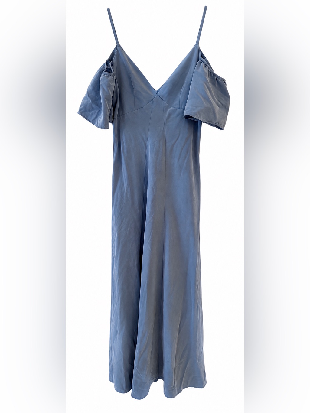 Zara Dusty Blue Off Shoulder Flutter Sleeve Maxi Dress Small